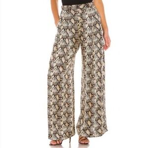 Nili Lotan Adalene Silk Dark Brown Snake Print Wide Leg Pants Size 10